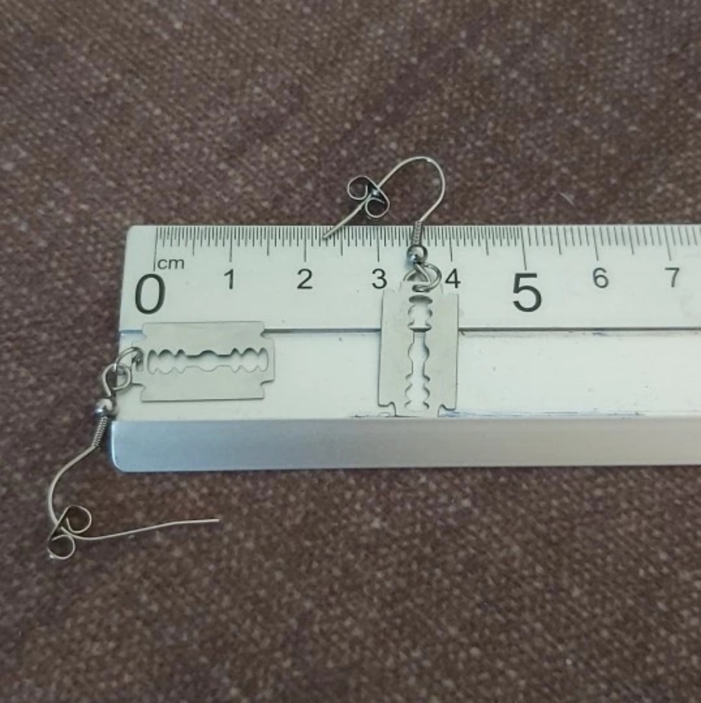 Small Razor Blade Drop Earrings - Picture 9 of 9
